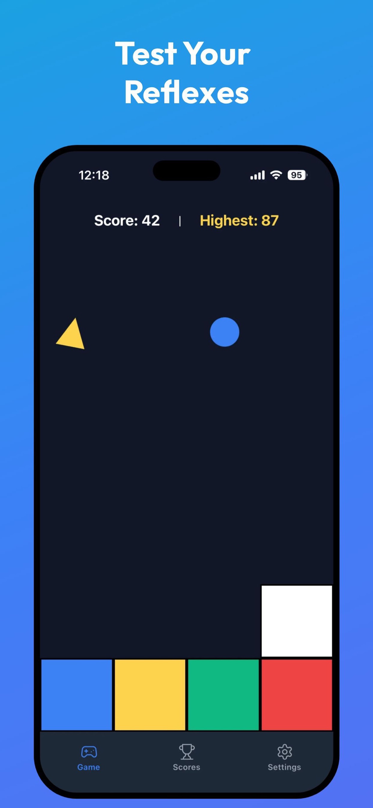 Two shapes falling at once at score 42, with a white box waiting above the row.