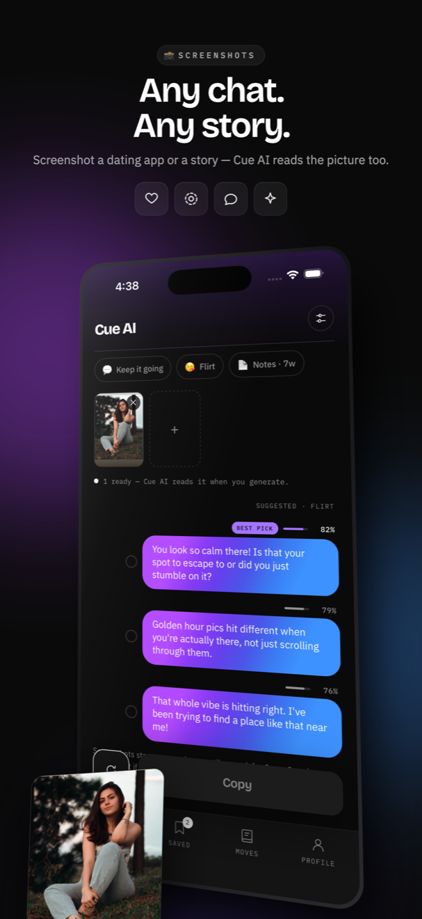 A screenshot of a story added to the app, with replies written about the picture itself.